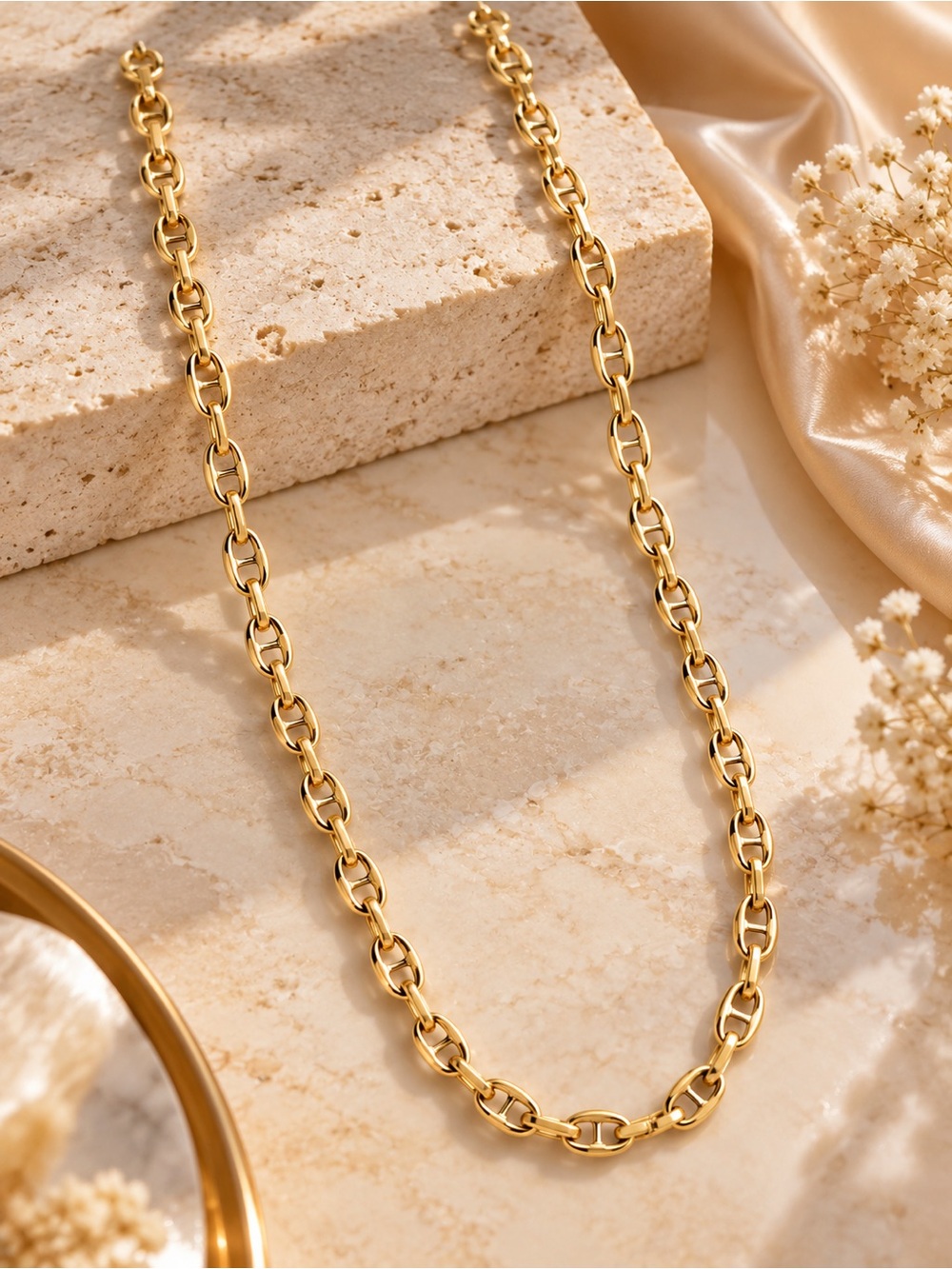14K Gold Filled Mariner Link Chain Necklace 24” Unisex Statement Jewelry